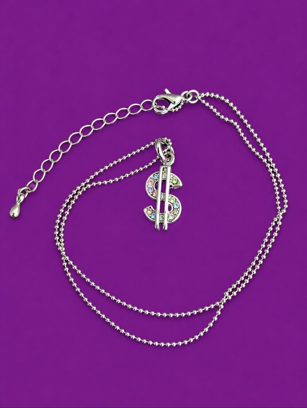 3/$30 VTG Dainty Pastel Rhinestone Dollar Sign Chain Necklace